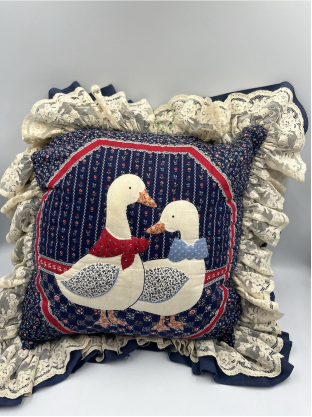 Needlework Vintage Woodland Goose Pillow Cotton HANDMADE TOSS PILLOW SEE ALL - Picture 5 of 16